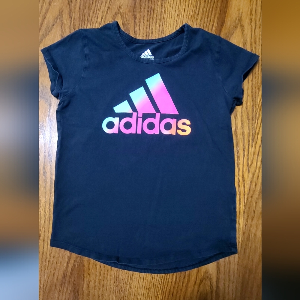 Adidas Kids Black Tee with Multicolor Logo